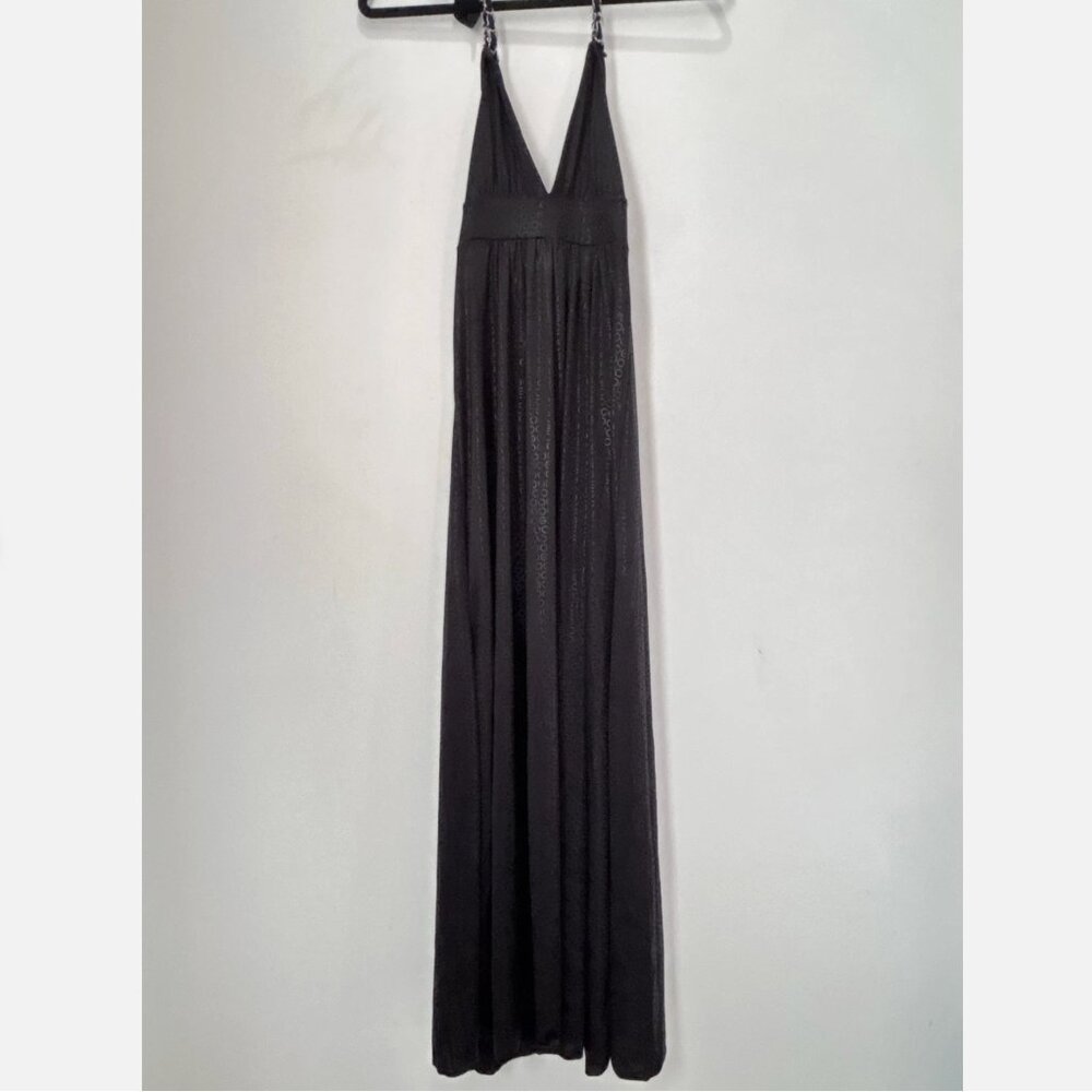 Coogi Logo Halter Neutral Whimsygoth Evening Party Maxi Dress XS-Small H4
